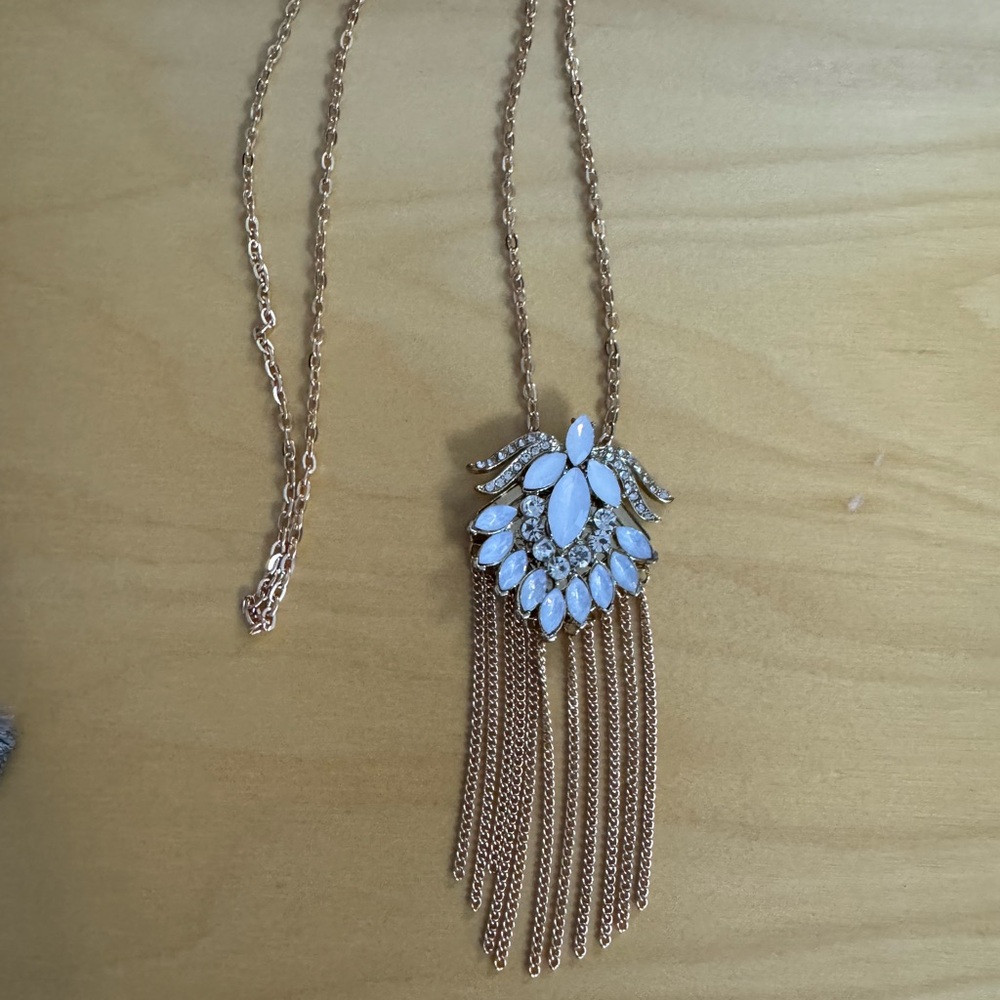 Premier Design - Long Elegant Gold chain with Grey gemstone Pendant  Necklace